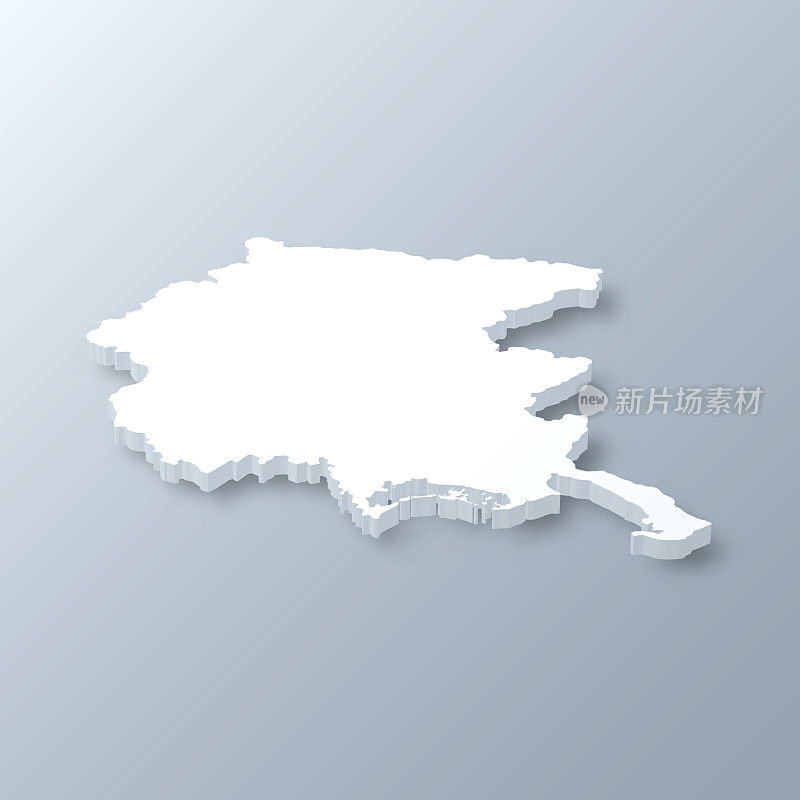 Friuli-Venezia Giulia 3D地图上的灰色背景